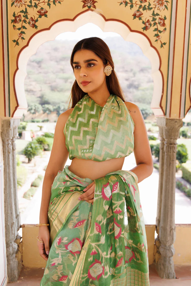 Green Shaded Hand Woven Pure Kota Silk Saree