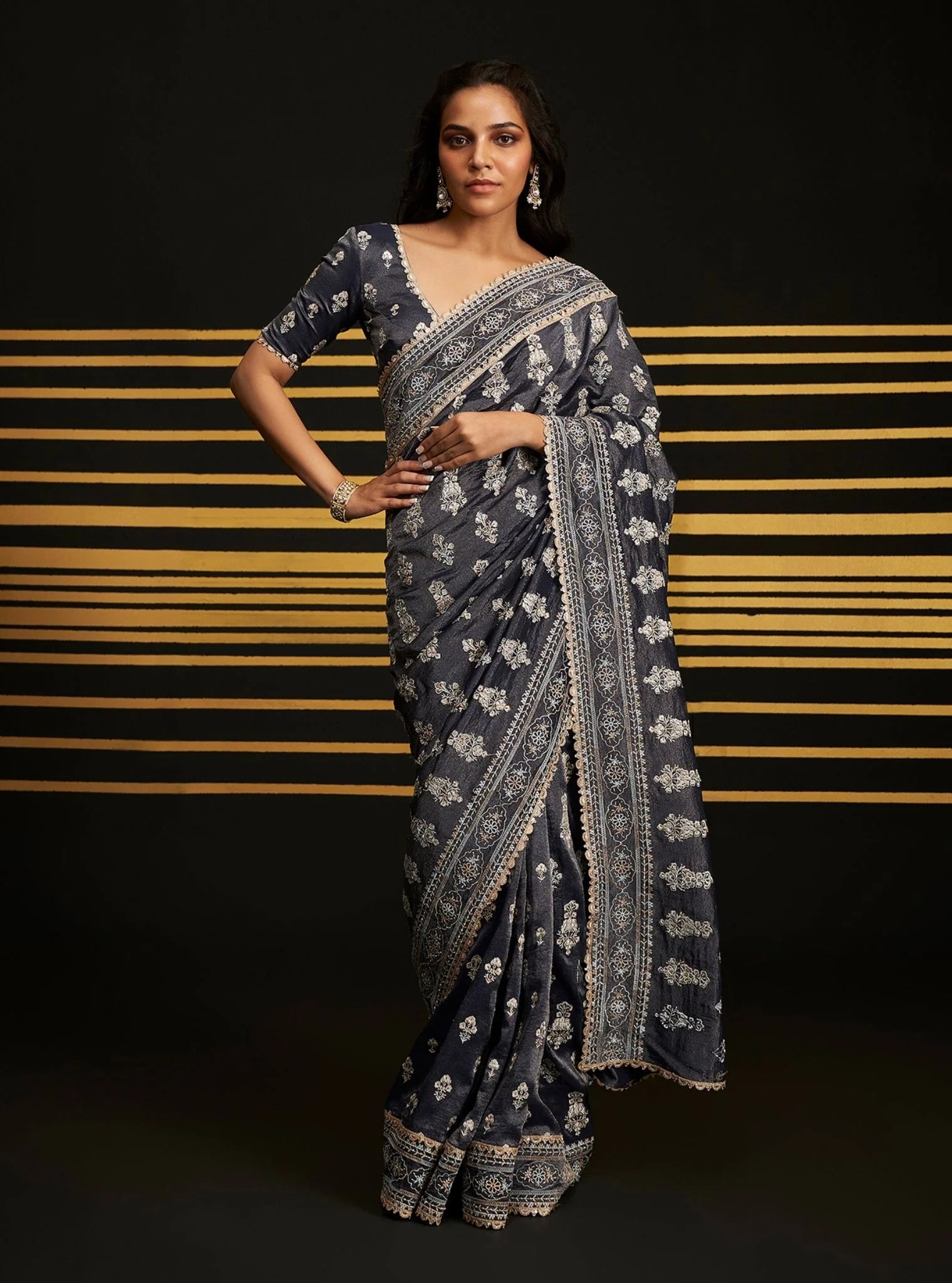 Royal Tissue Rangrez Navy Saree