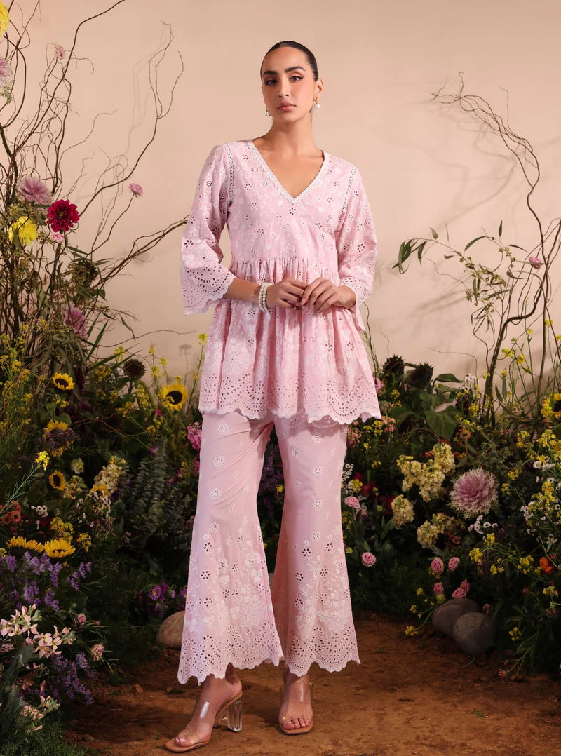 Dica Light Pink Cotton Top & Pant Set