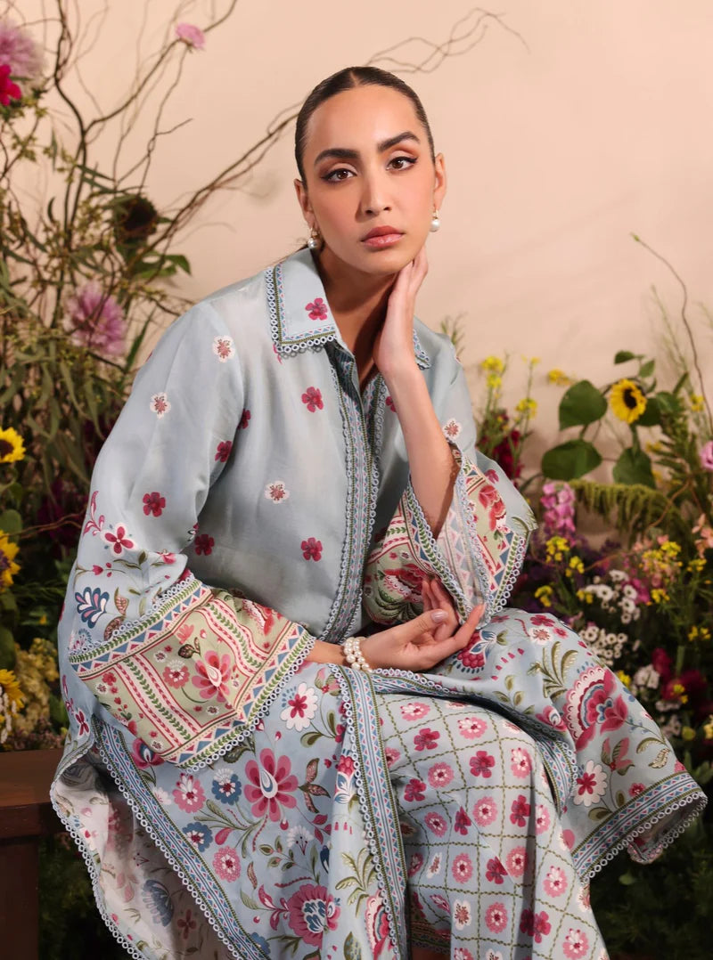 Cormac Blue Lawn Printed Shirt & Pant Set