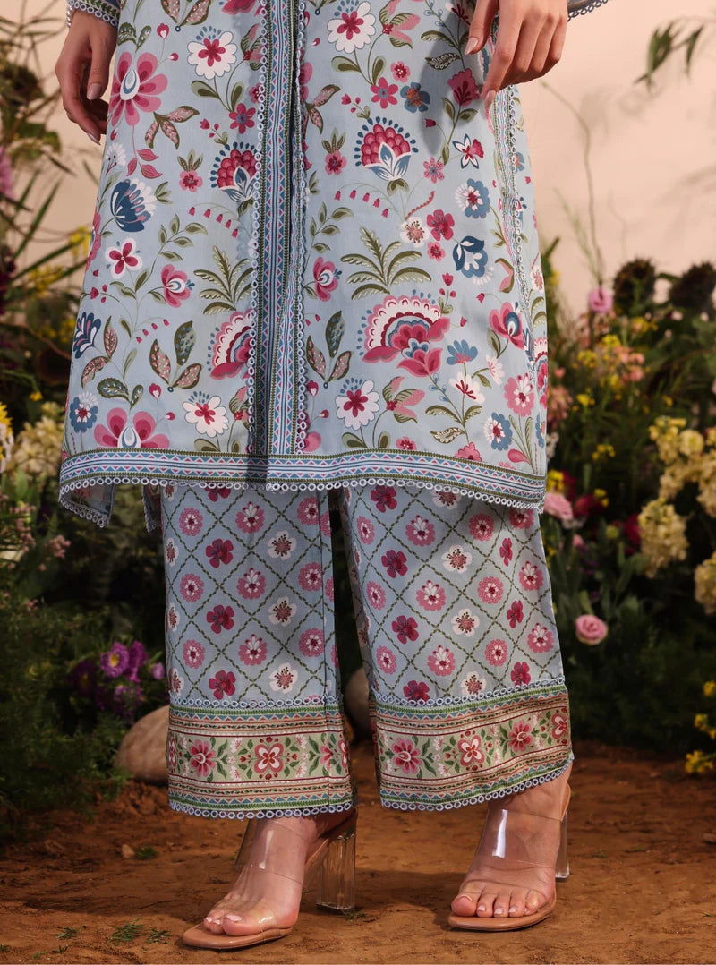 Cormac Blue Lawn Printed Shirt & Pant Set