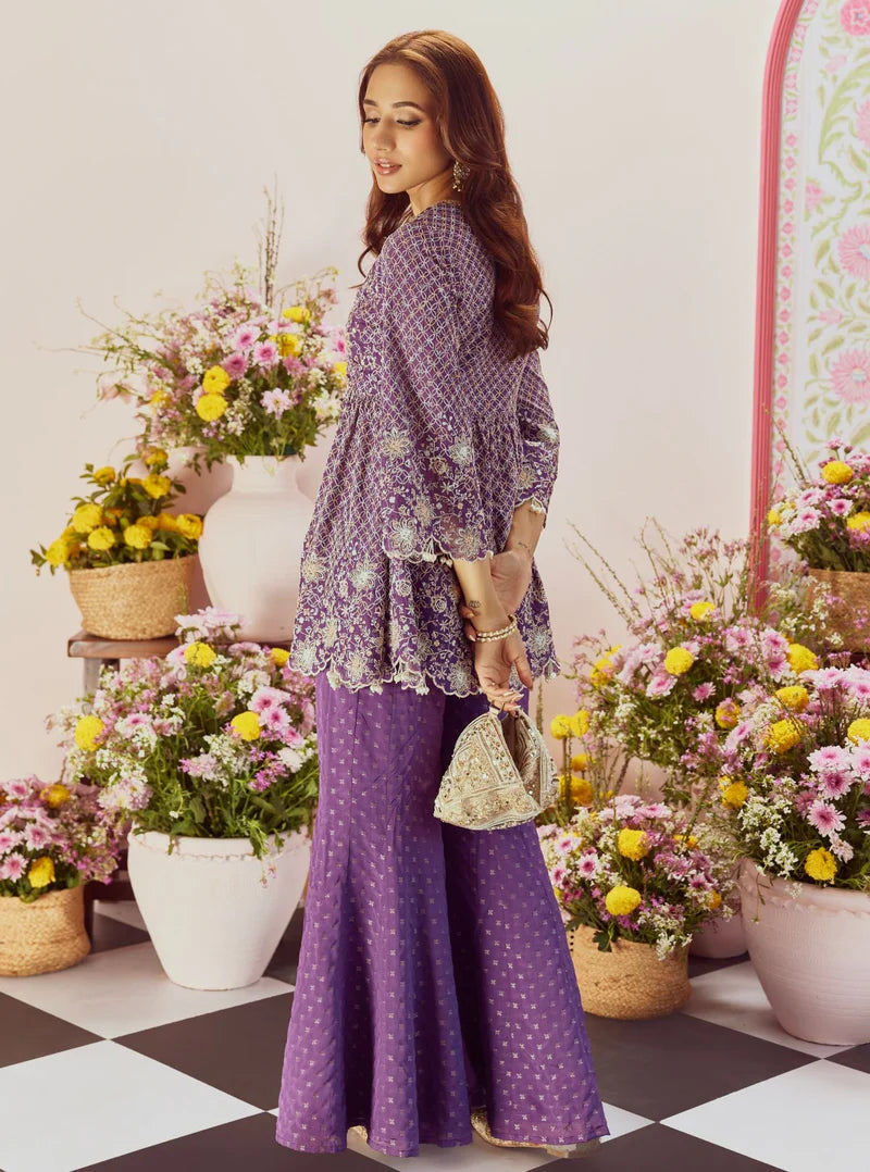 Ghunghroo Purple Banarsi Top & Sharara Set