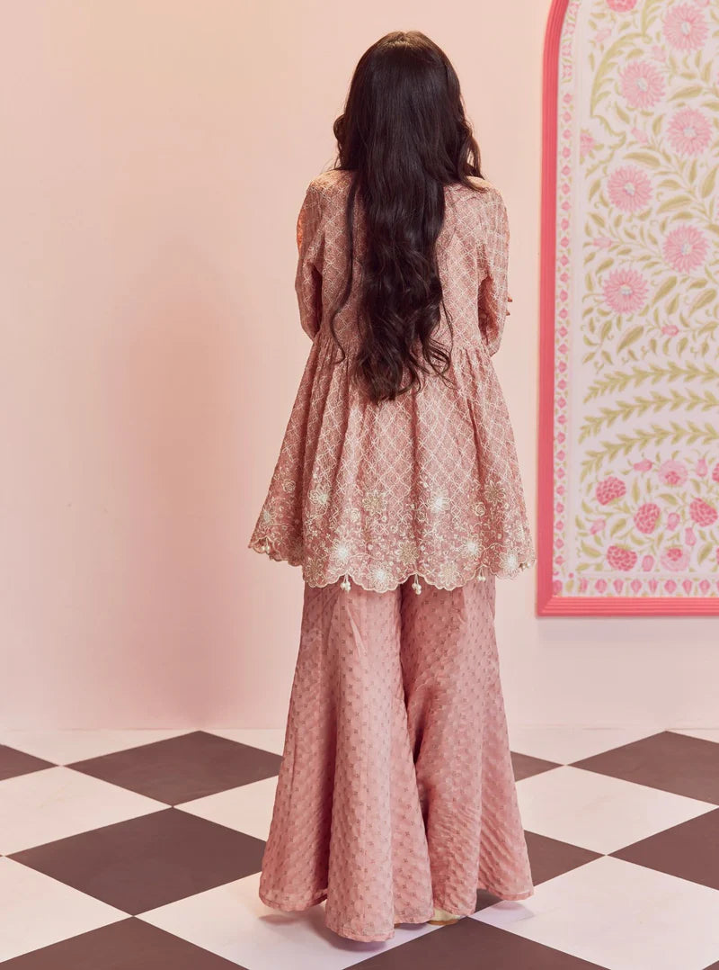 Ghunghroo Pink Banarsi Top & Sharara Set