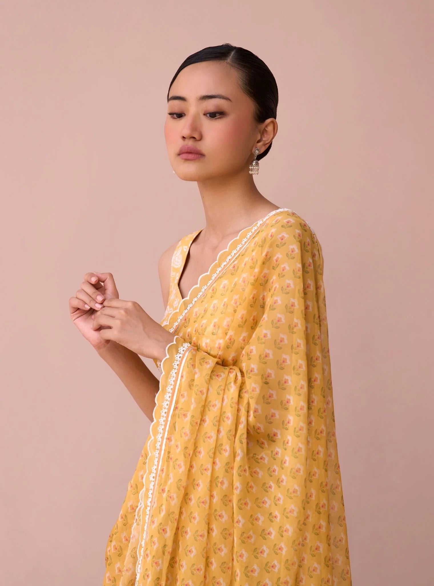 Clarimond Yellow Printed Organza Saree