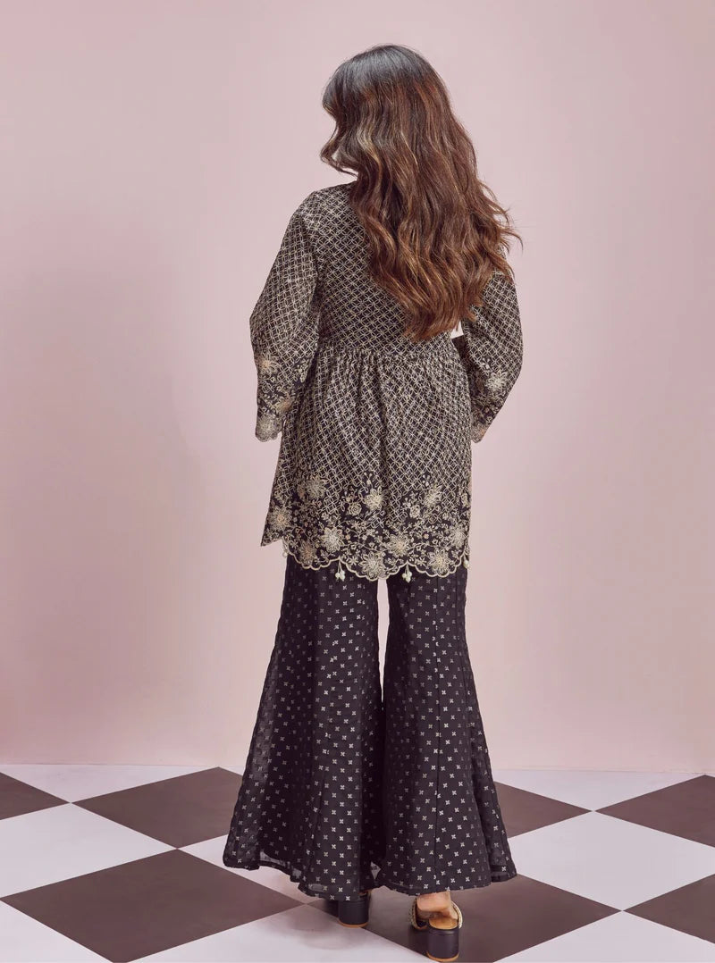 Ghunghroo Black Banarsi Top & Sharara Set