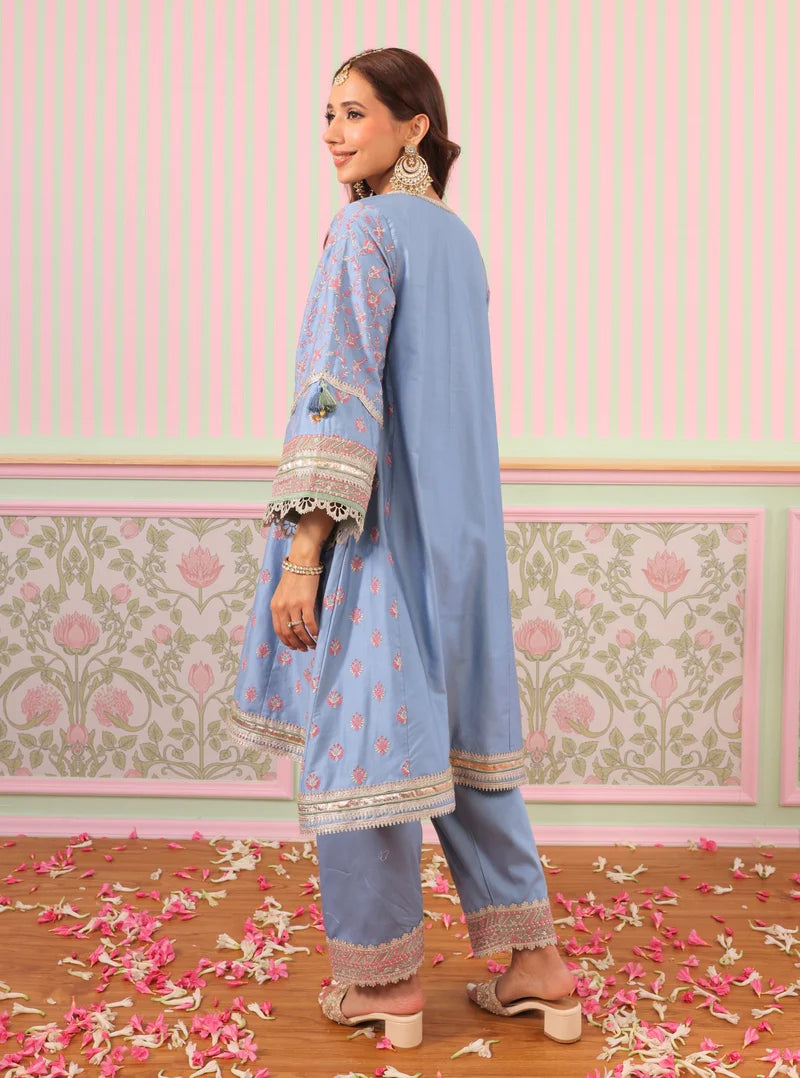 Bandhan Denim Pima Satin Kurta & Pant Set