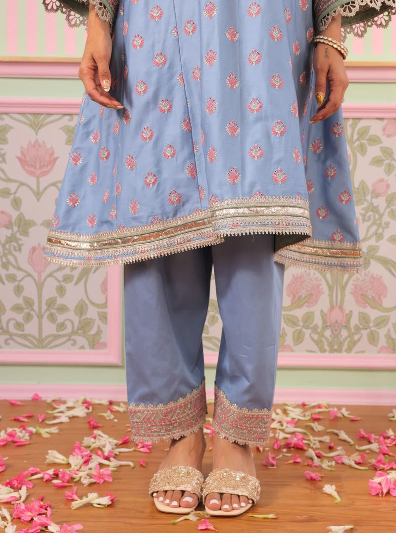 Bandhan Denim Pima Satin Kurta & Pant Set