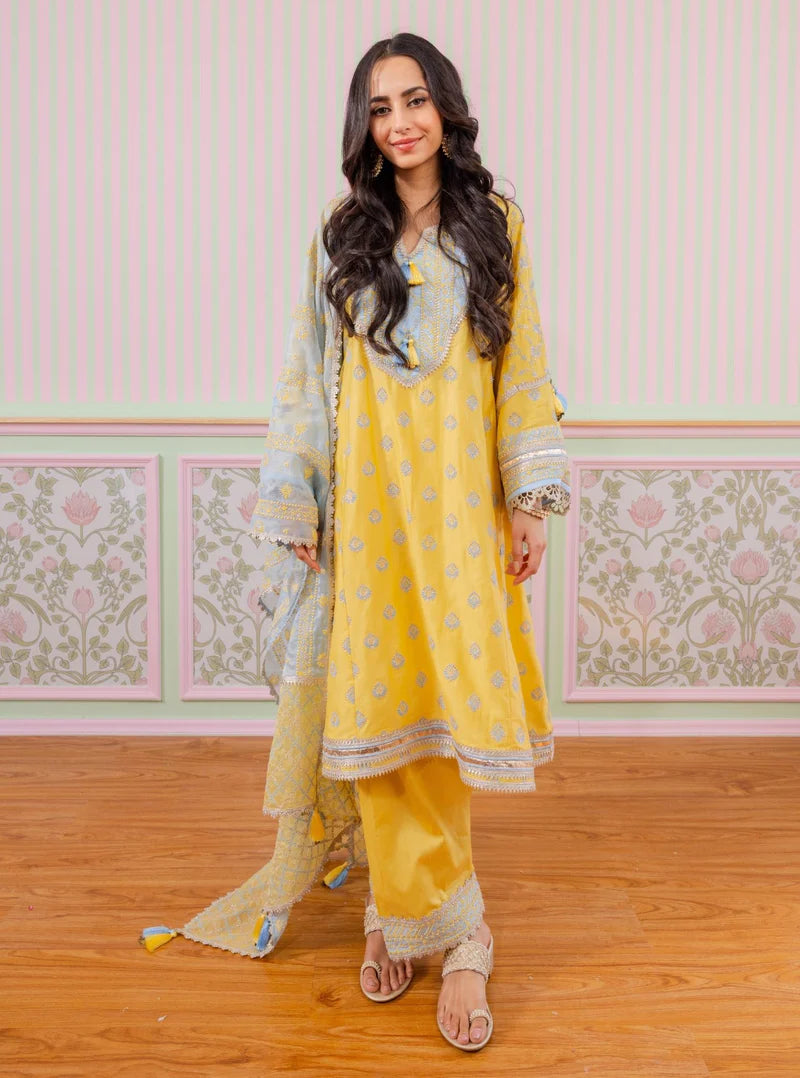 Bandhan Yellow Pima Satin Kurta & Pant Set