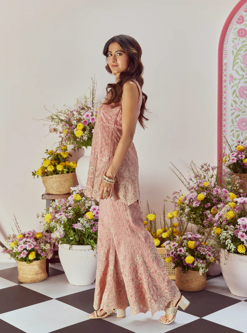 Araj Pink Royal Tissue Top & Pant Set