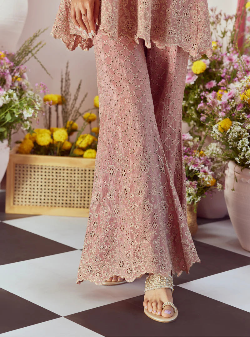 Araj Pink Royal Tissue Top & Pant Set