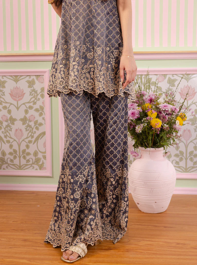 Araj Navy Royal Tissue Top & Pant Set