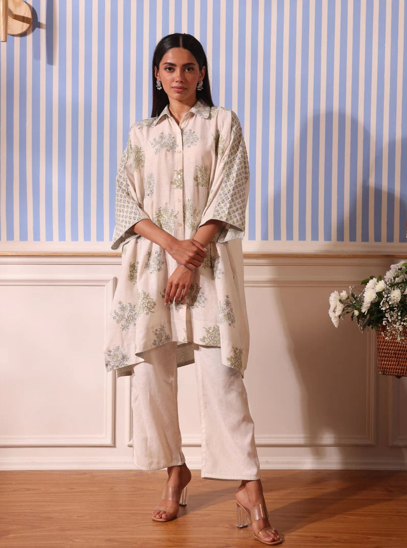 Gema White Linen Kurta & Pant Set