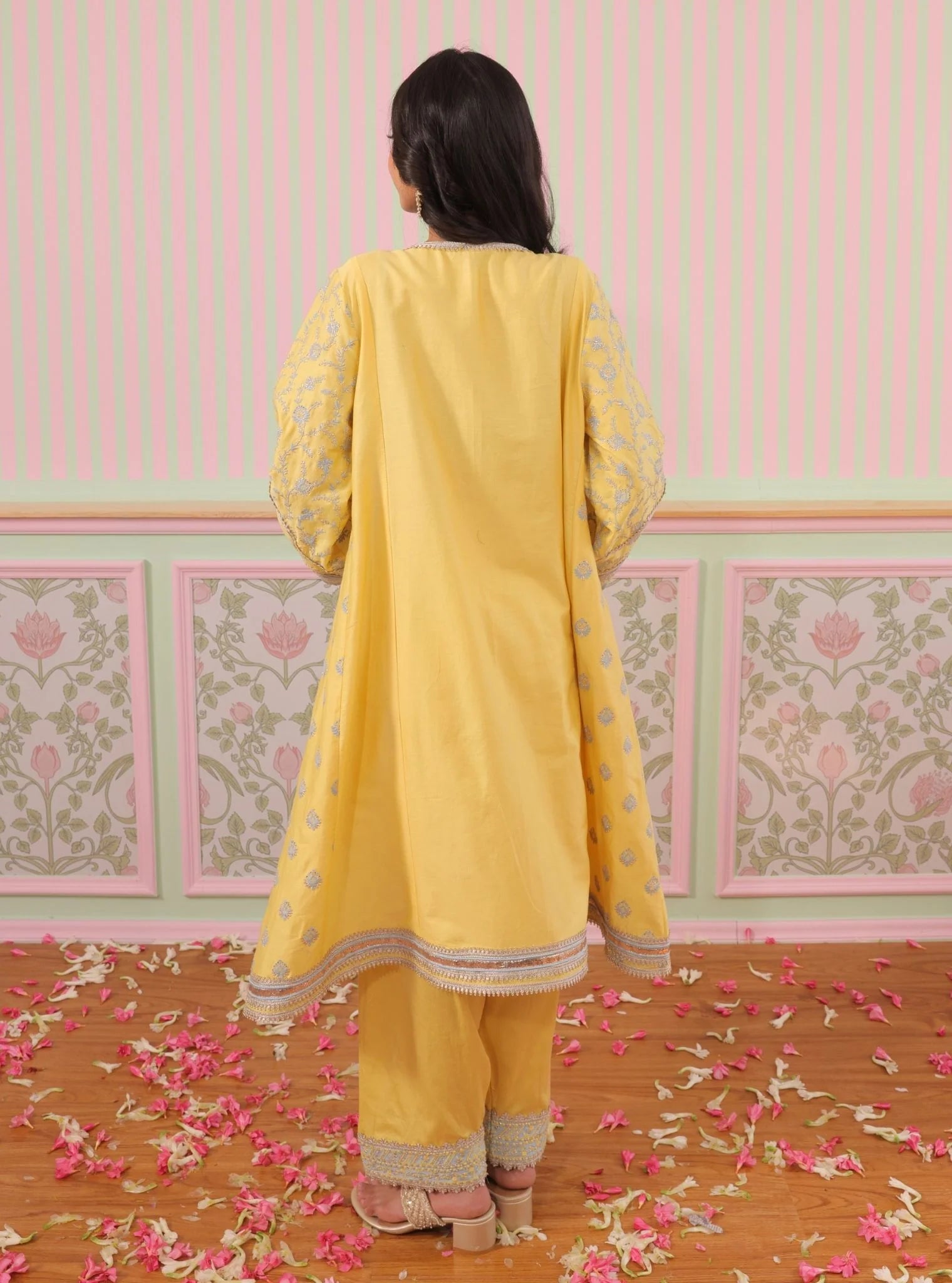Bandhan Yellow Pima Satin Kurta & Pant Set