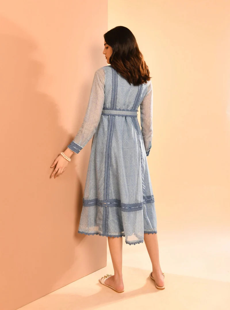 Organza Liz Printed Blue Long Dress