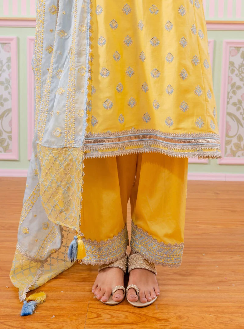 Bandhan Yellow Pima Satin Kurta & Pant Set