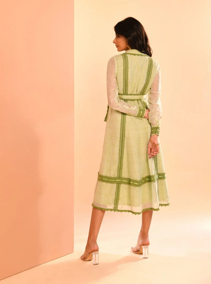 Organza Liz Printed Green Long Dress