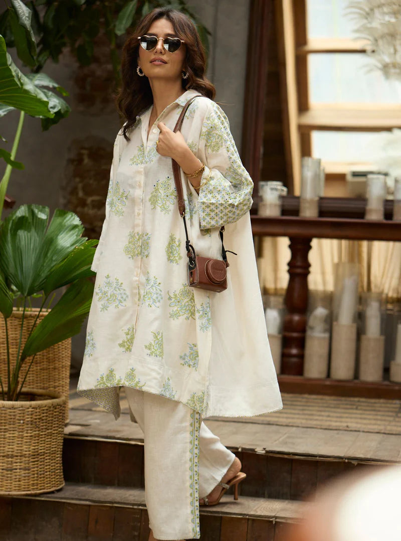 Gema White Linen Kurta & Pant Set