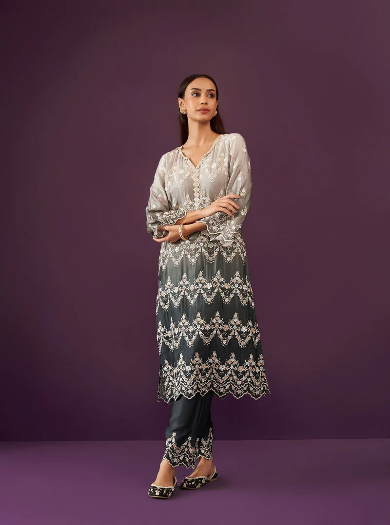 Canna Black Ombre Cupro Satin Kurta & Pant Set