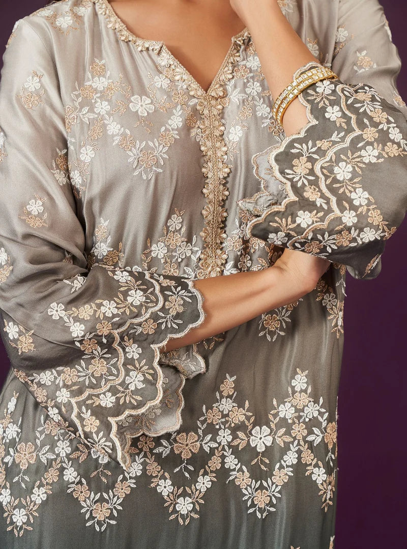 Canna Black Ombre Cupro Satin Kurta & Pant Set