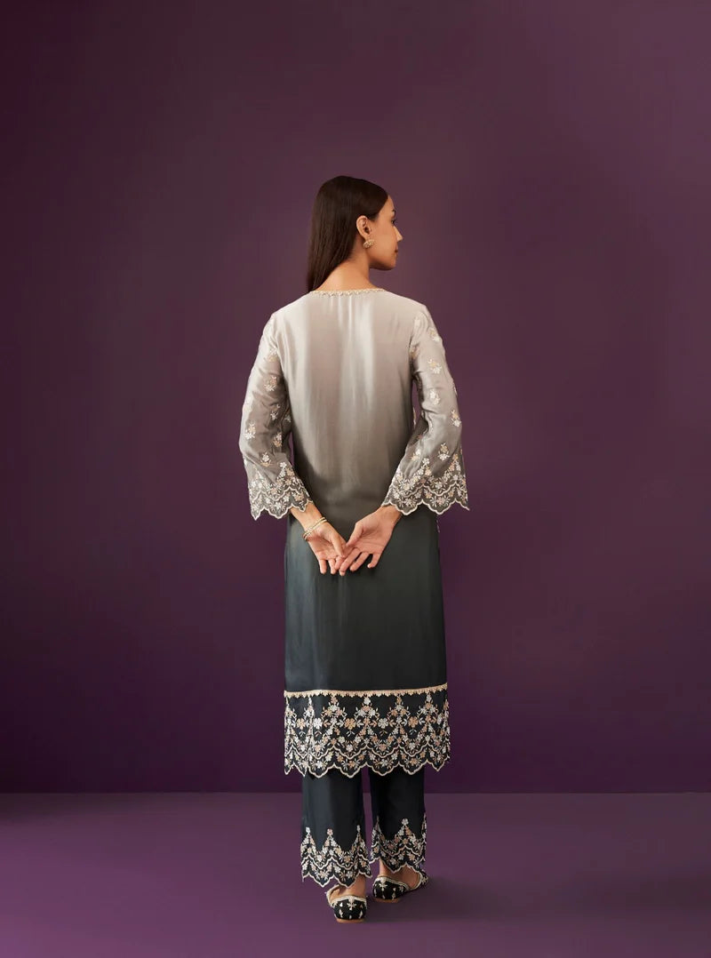 Canna Black Ombre Cupro Satin Kurta & Pant Set
