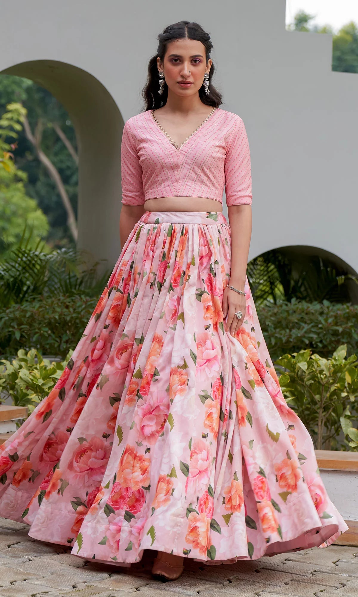 AZRA PINK FLORAL PRINTED LEHENGA SET - SET OF 3