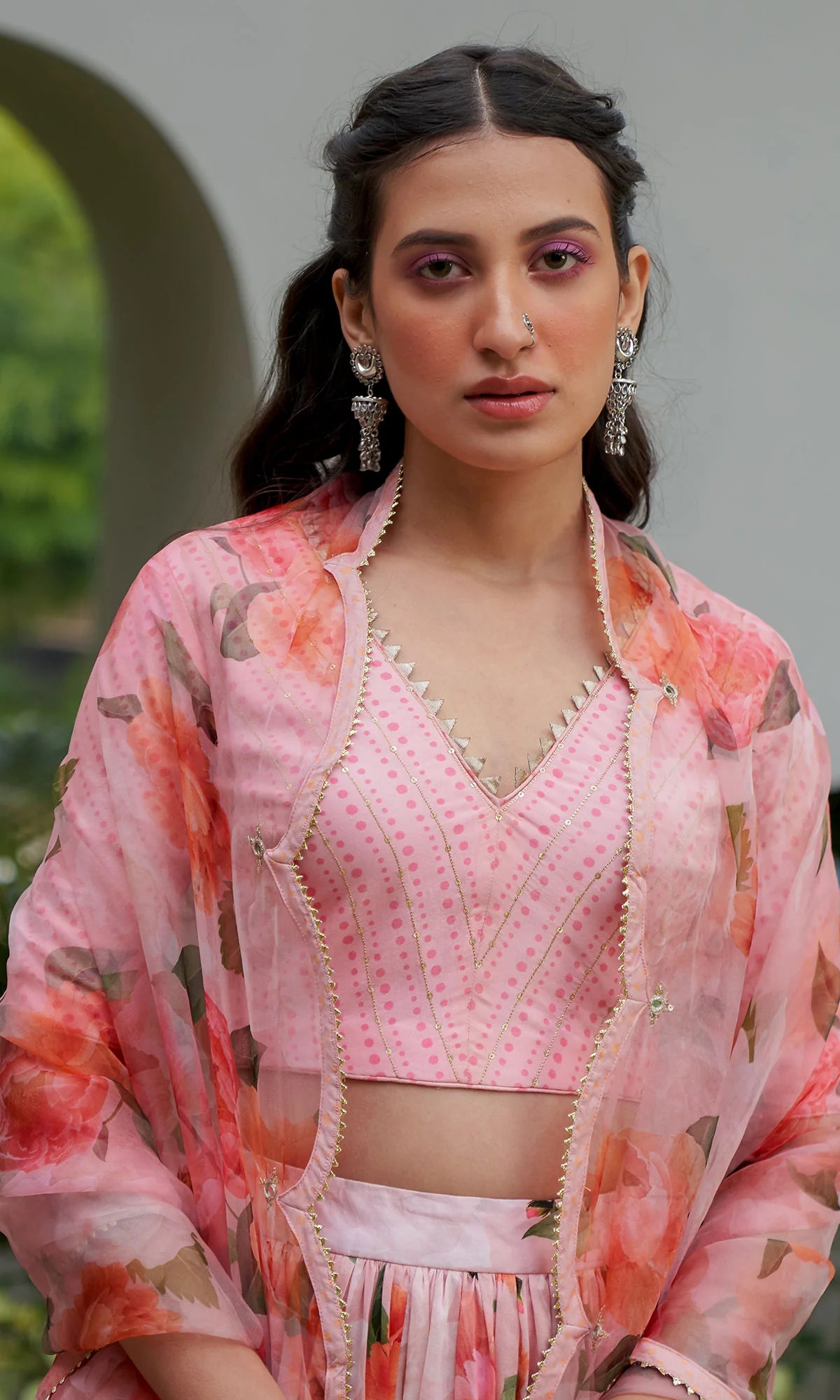 AZRA PINK FLORAL PRINTED LEHENGA SET - SET OF 3