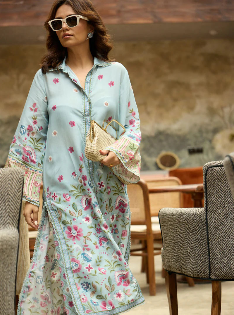 Cormac Blue Lawn Printed Shirt & Pant Set