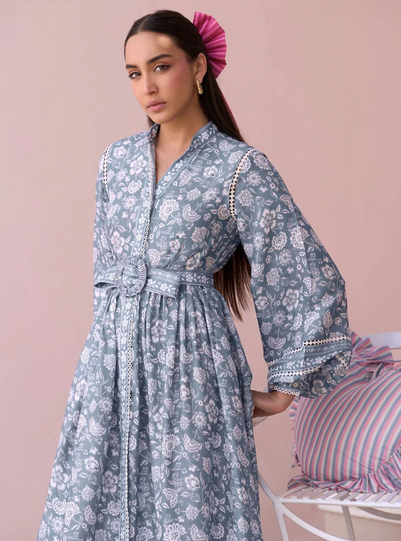Selbourne Steel Blue Printed Lawn Dress