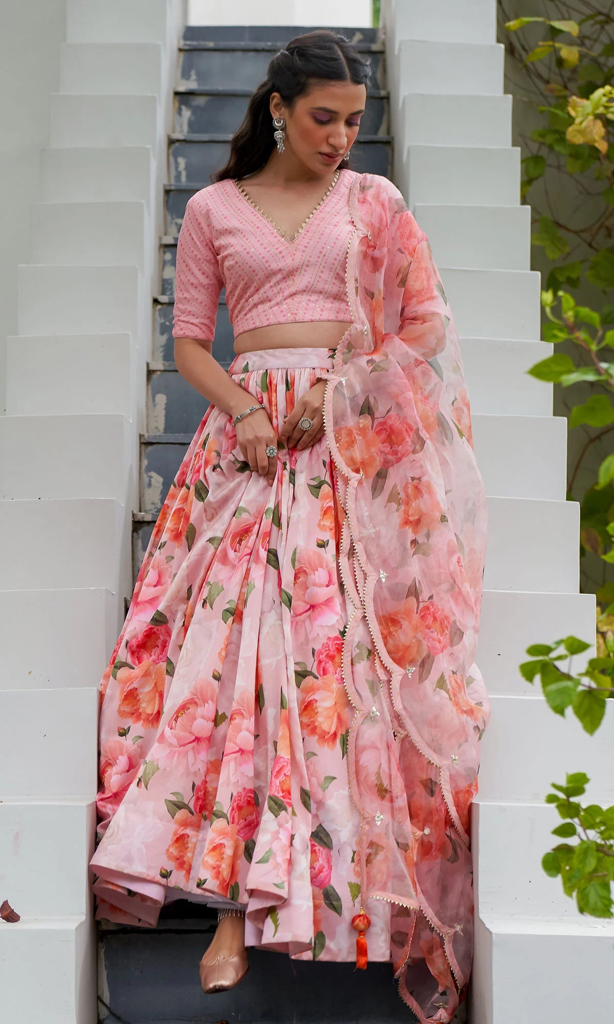 AZRA PINK FLORAL PRINTED LEHENGA SET - SET OF 3