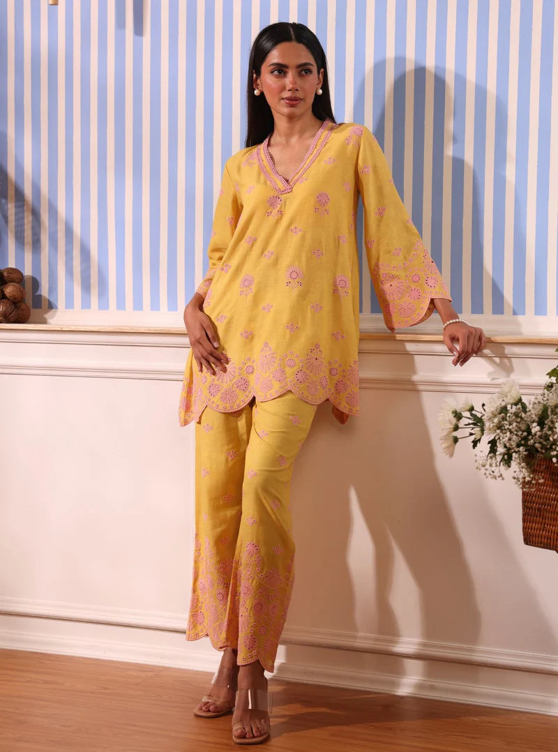Billie Yellow Linen Top & Pant Set