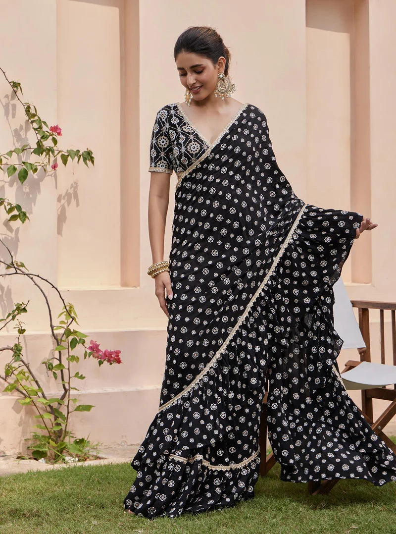 Crepe Brahmi Pre-Stitched Black Saree
