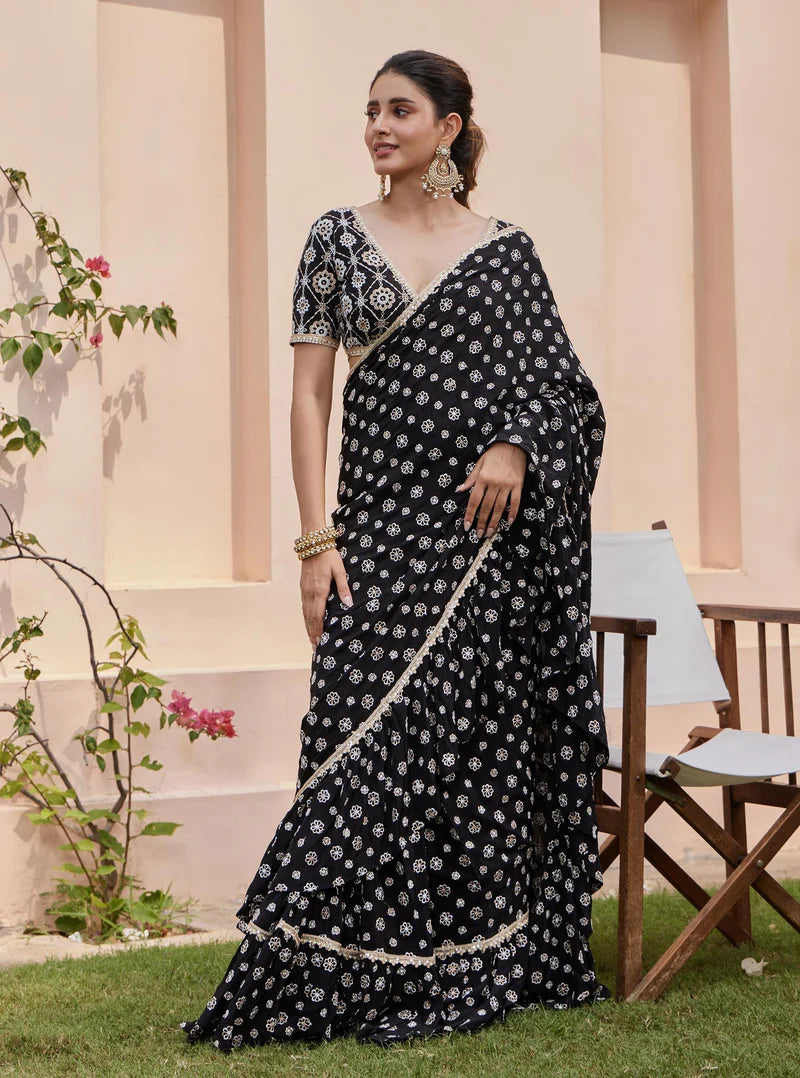 Crepe Brahmi Pre-Stitched Black Saree