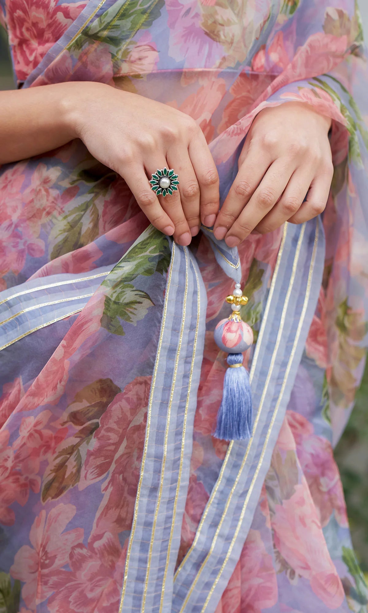 AZRA LILAC FLORAL PRINTED SAREE WITH FLORAL PRINT BLOUSE - SET OF 3