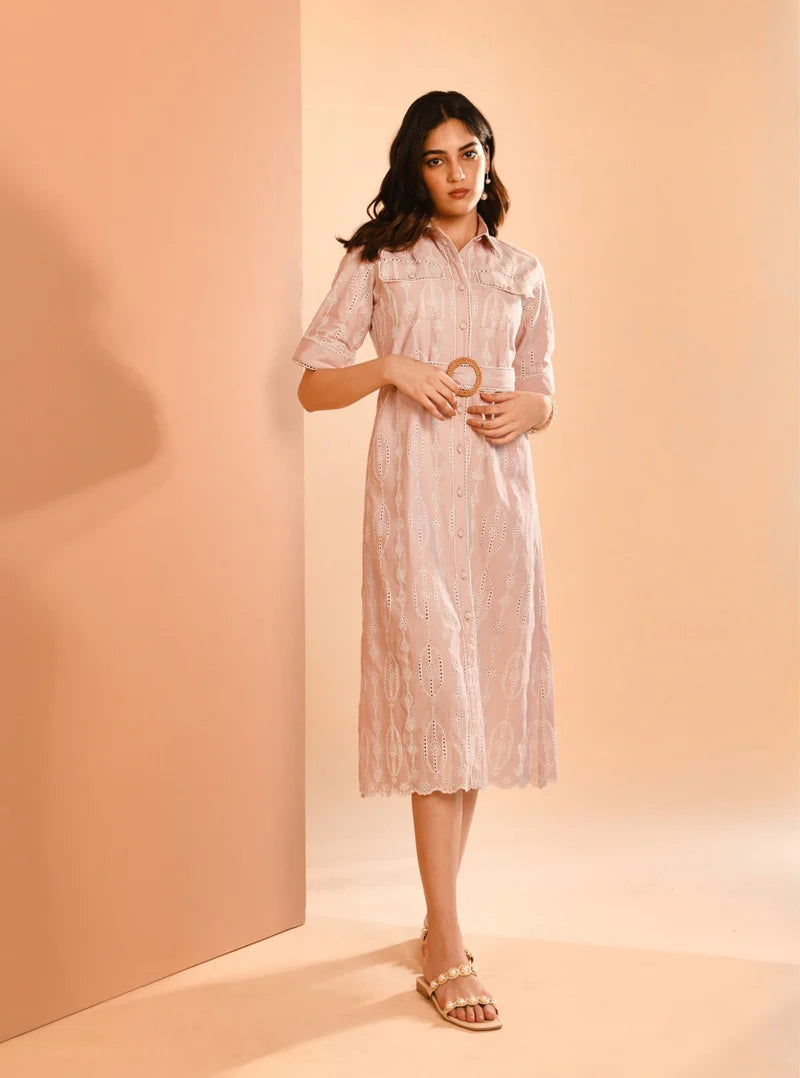 Dusty Pink Cotton Long Dress