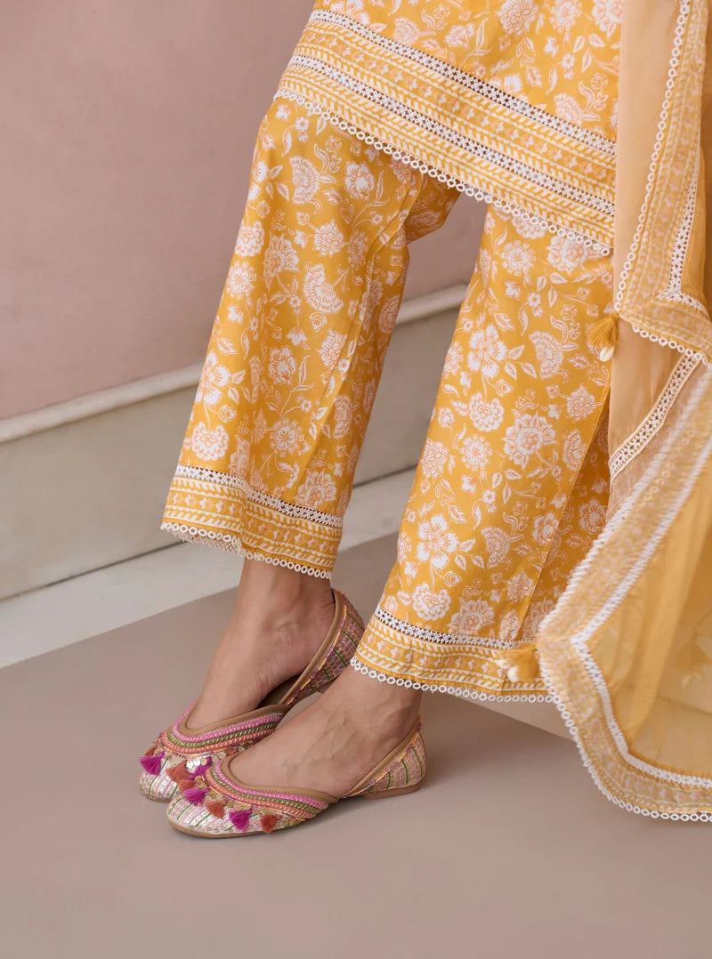 Aubriet Mustard Cotton Kurta & Pant Set