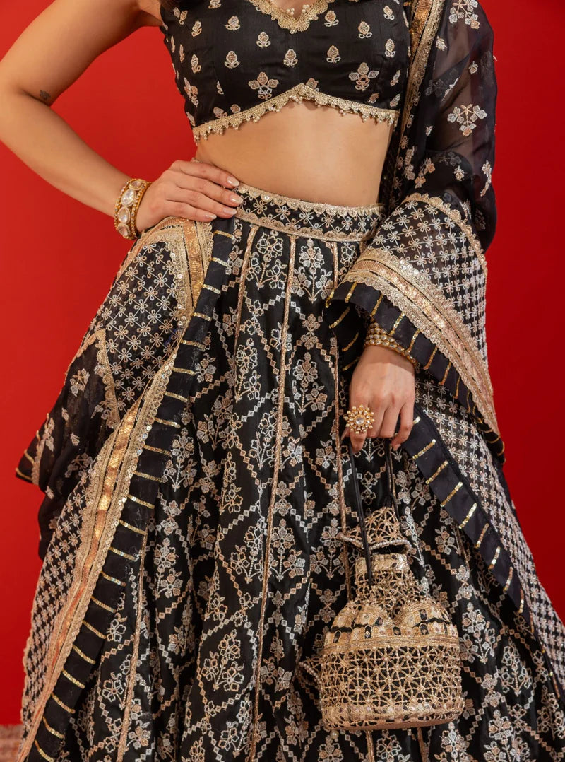 Bemberg Silk Anton Black Lehenga