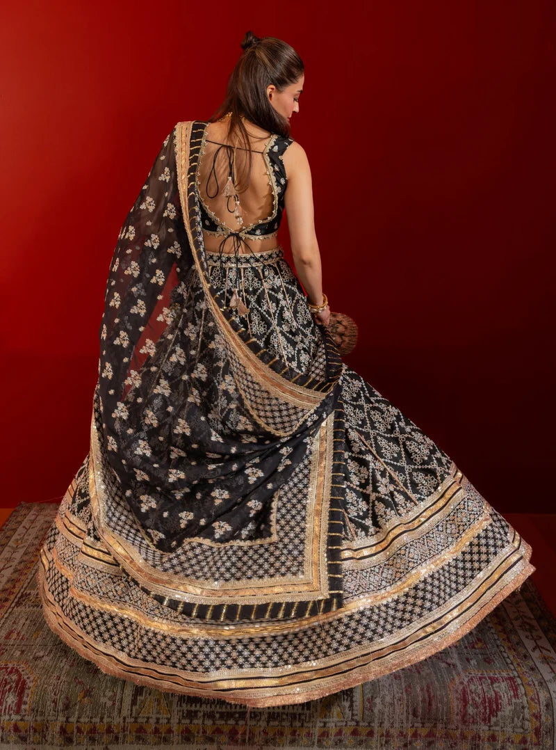Bemberg Silk Anton Black Lehenga