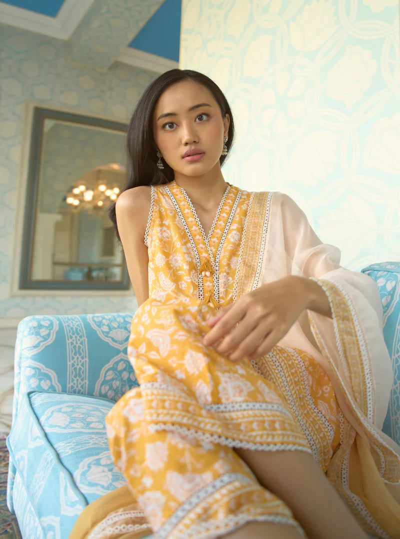 Aubriet Mustard Cotton Kurta & Pant Set