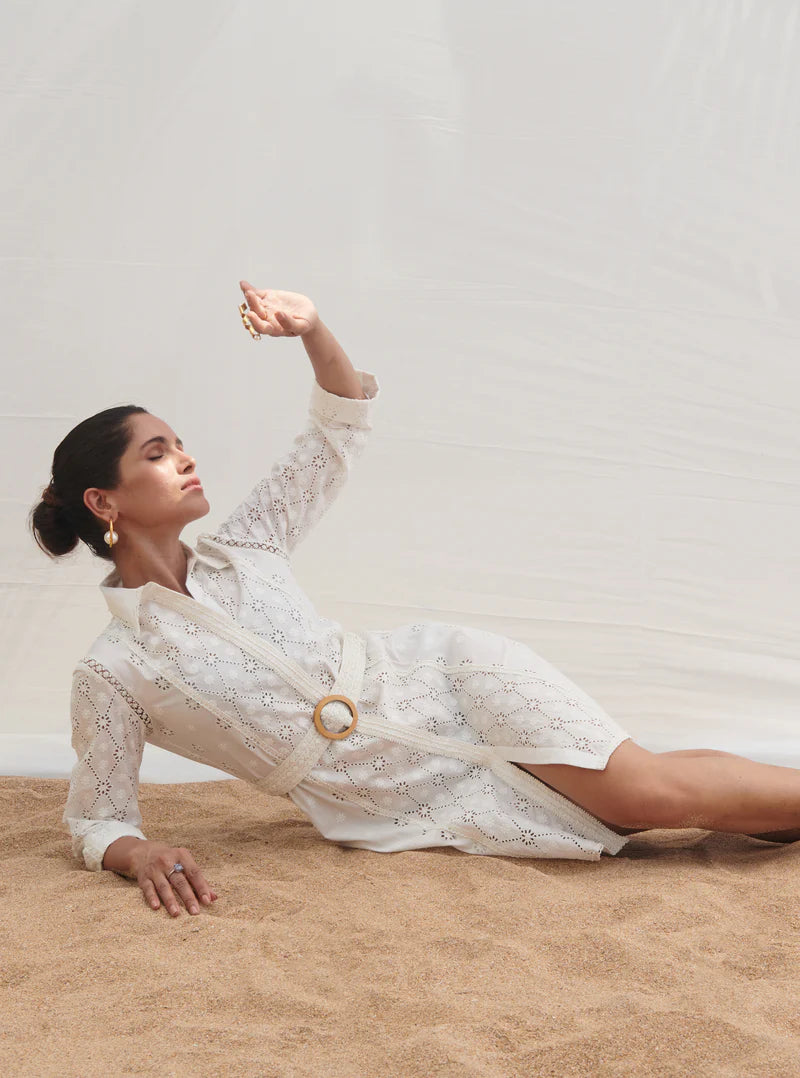 Cotton Periwinkle White Dress