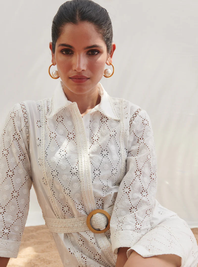 Cotton Periwinkle White Dress