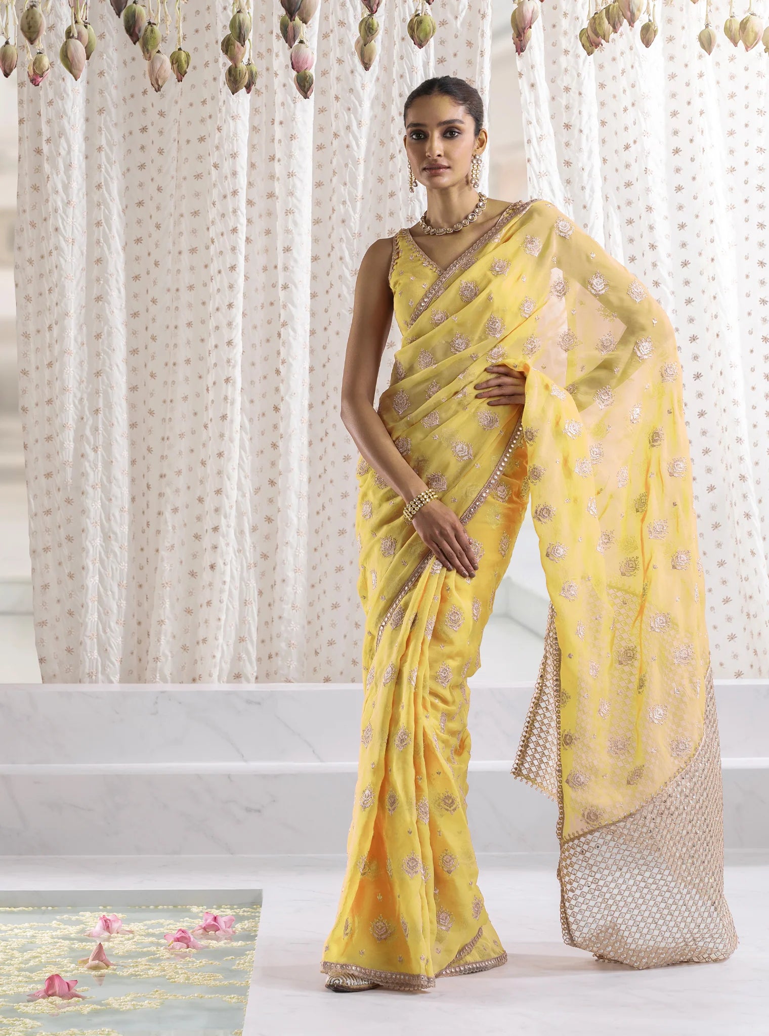 Organza Savani Yellow Saree