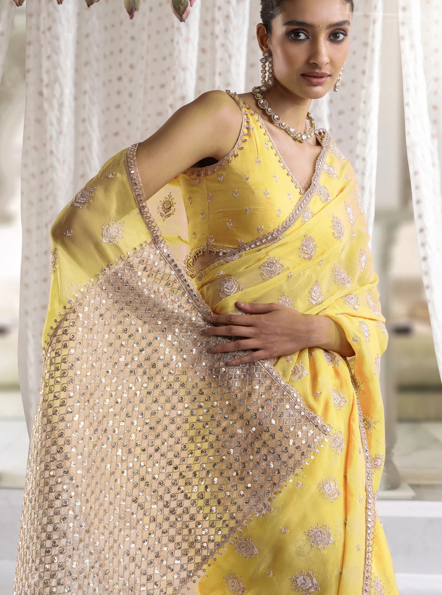 Organza Savani Yellow Saree