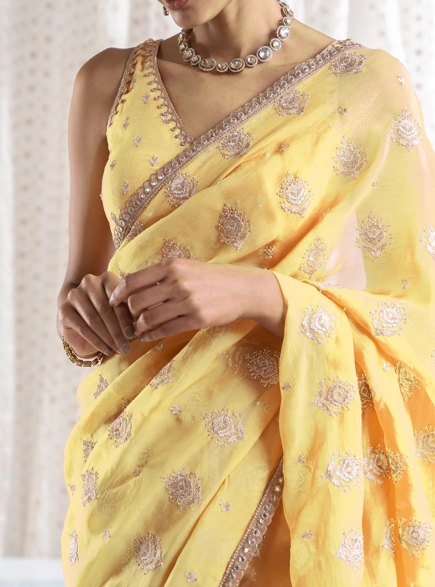 Organza Savani Yellow Saree