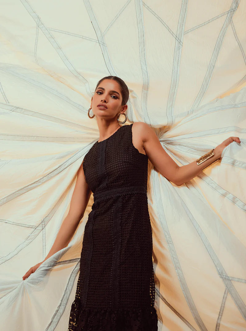 Cotton Guipure Skye Black Dress