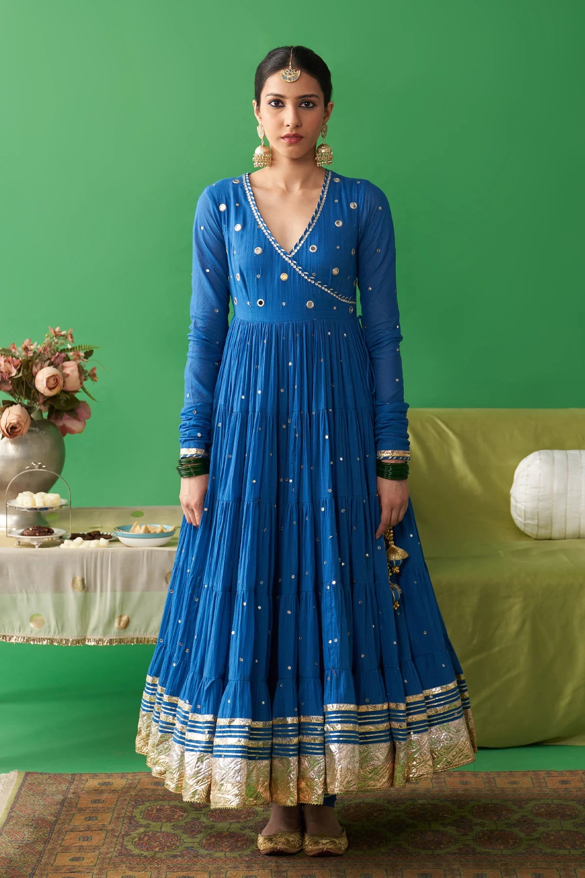 Jhoom Cobalt Blue Hand Embroidered Angrakha Anarkali Set