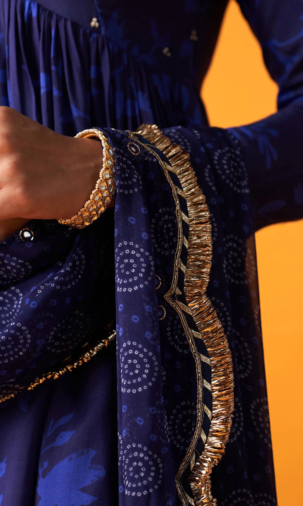 Rangreza 2.0 Bandhani Blue Short V Neck Kurta with Garara and Dupatta (Set of 3)