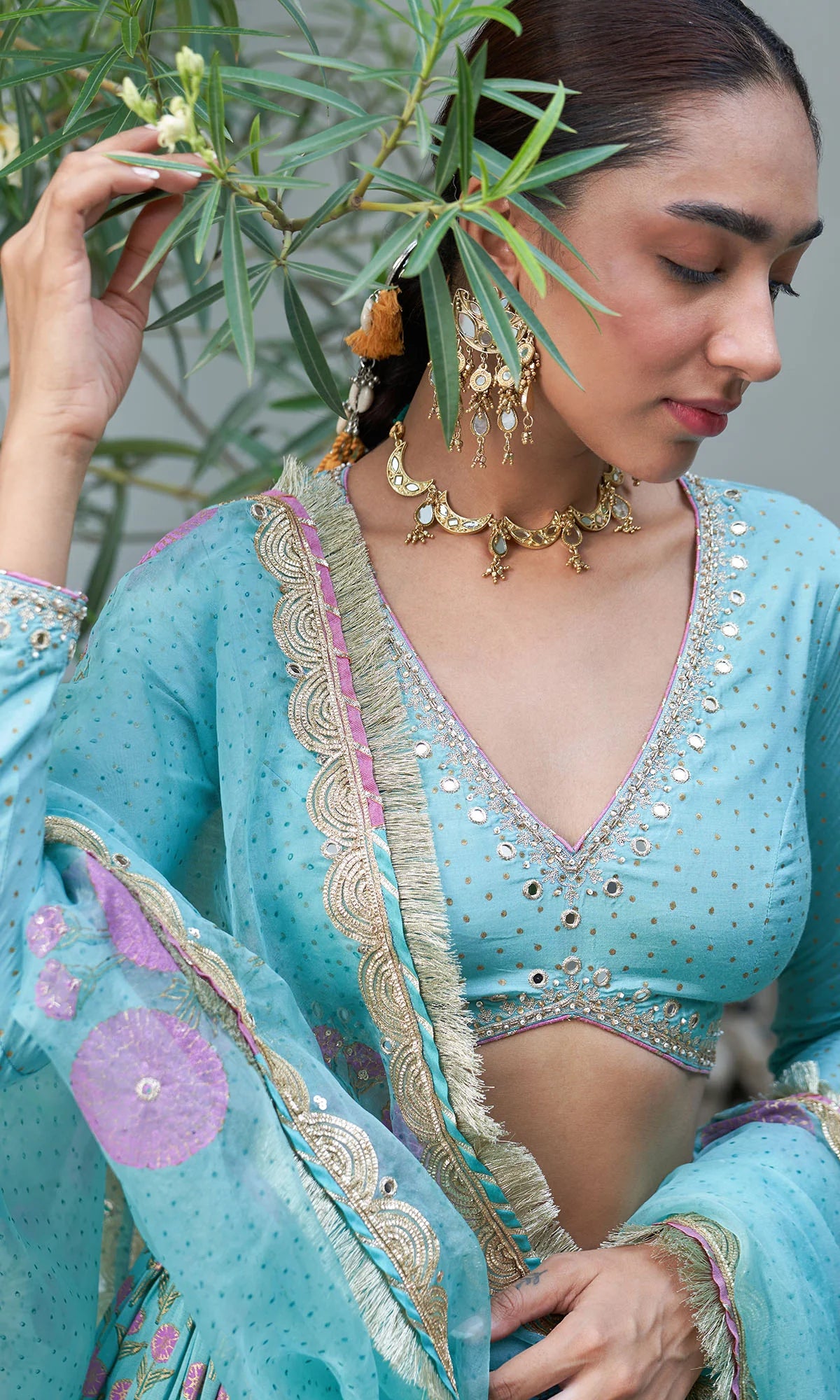 Boond Vol. 2 Turquise Hand Block Printed Tiered Lehenga With Embroidered Blouse And Dupatta (Set Of 3)