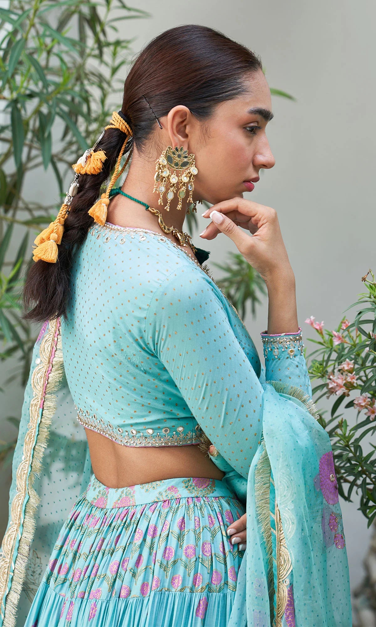 Boond Vol. 2 Turquise Hand Block Printed Tiered Lehenga With Embroidered Blouse And Dupatta (Set Of 3)