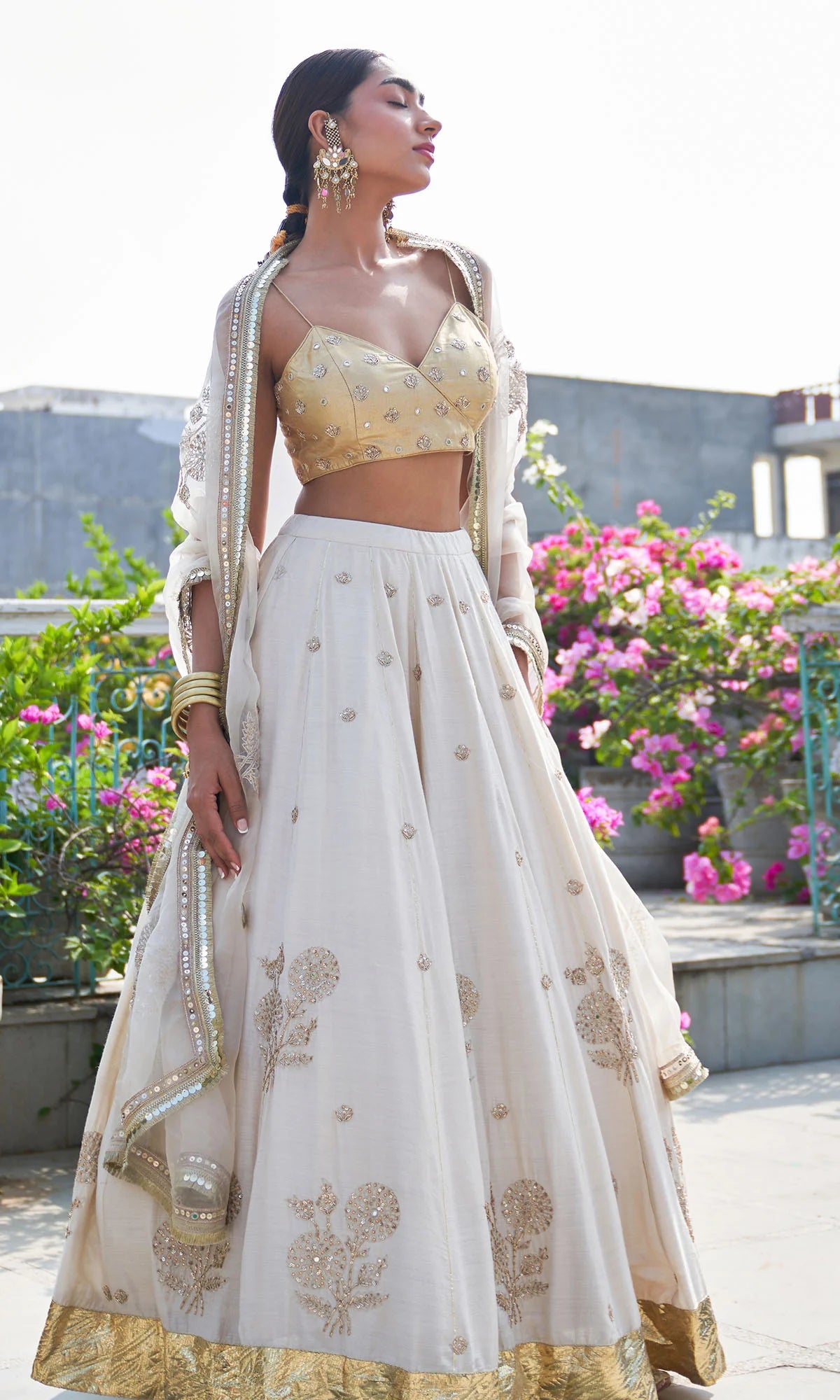 Boond Vol. 2 Off White Lehenga With Gold Strap Blouse And Dupatta ( Set Of 3)