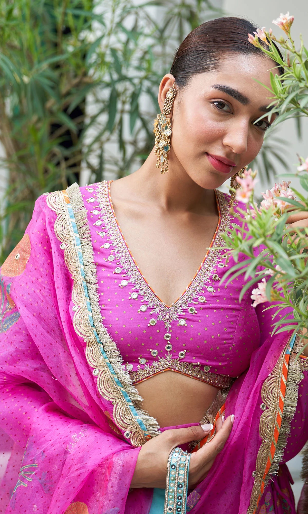 Boond Vol. 2 Pink Hand Block Printed Tiered Lehenga With Embroidered Blouse And Dupatta (Set Of 3)